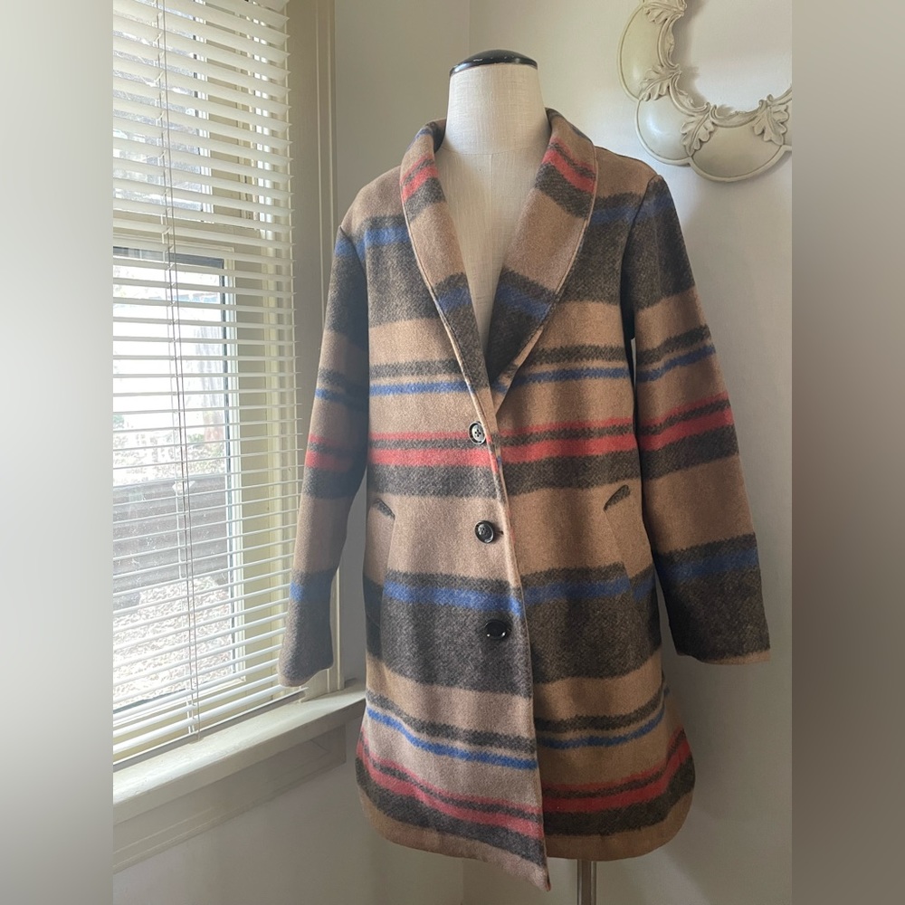 BR Factory Striped Shawl Collar Coat